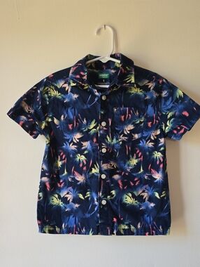 Children's Navy Tropical Print Button-Up Shirt - 365 Kids